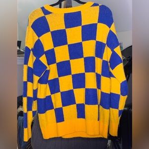 Checkerboard yellow blue forever 21 sweater